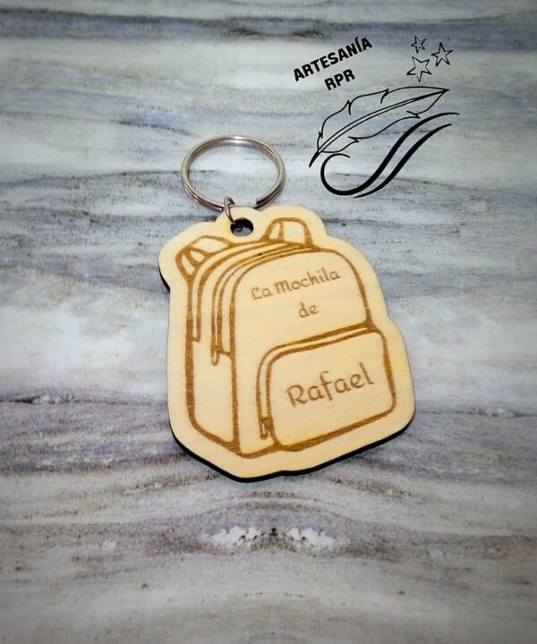 Etiqueta para mochila de madera personalizada